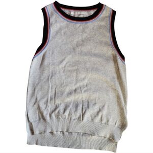 Revolve One Grey Day Gray Sleeveless Sweater Silk Cashmere Multicolor Trim Small